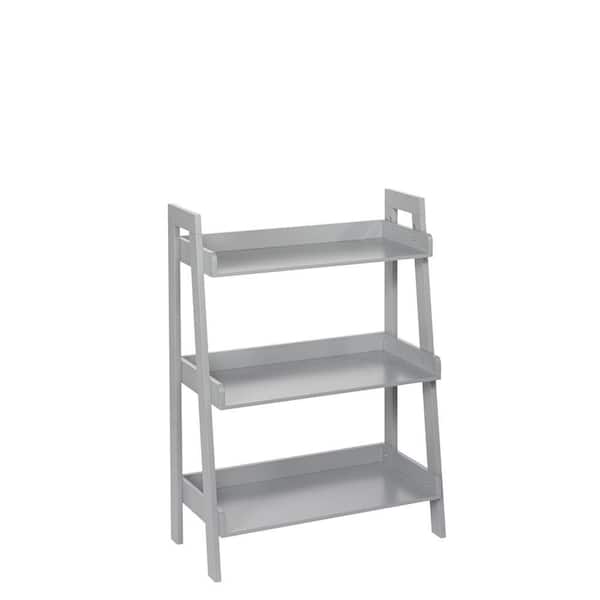 RiverRidge Home 32.5 in. Gray Wood 3-shelf Ladder Bookcase with Open Back