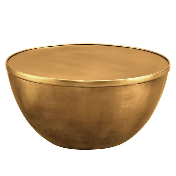 Viora 32 in. in Burnished Brass Round Drum Metal Coffee Table with Storage