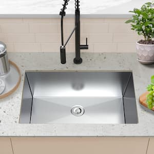 Handmade Satin 18-Gauge Stainless Steel 30 in. Single Bowl Undermount Workstation Kitchen Sink with Grid and Strainer