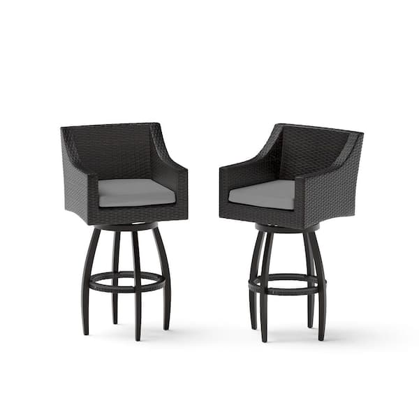Deco Swivel Wicker Outdoor Barstools with Sunbrella Charcoal Gray Cushion (2 Pack)