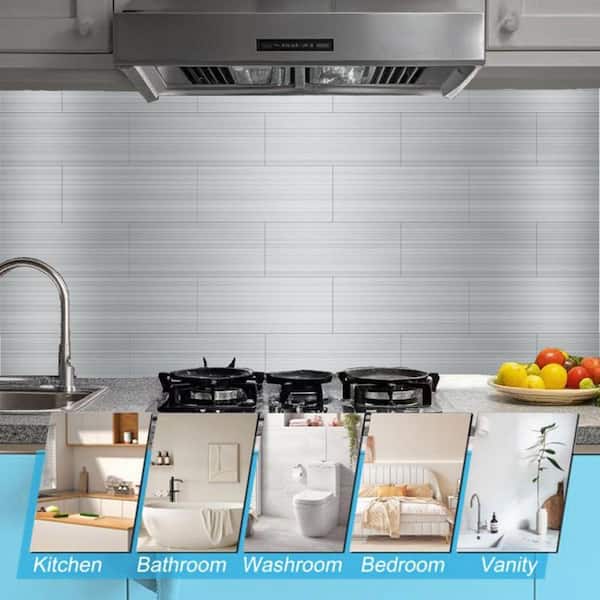 Metal Brushed Aluminum 4 in. x 12 in. Peel and Stick Backsplash