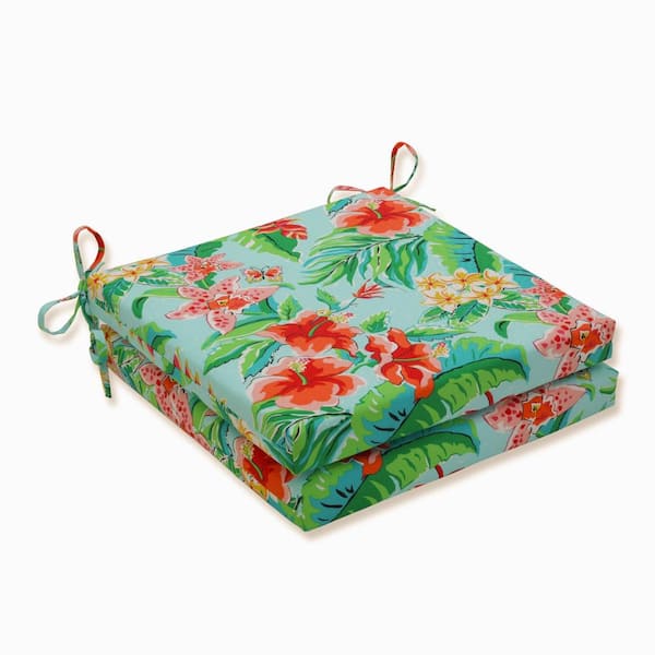 Pillow Perfect Floral 20 in. x 20 in. Outdoor Dining Chair Cushion in Blue/Green/Pink (Set of 2)