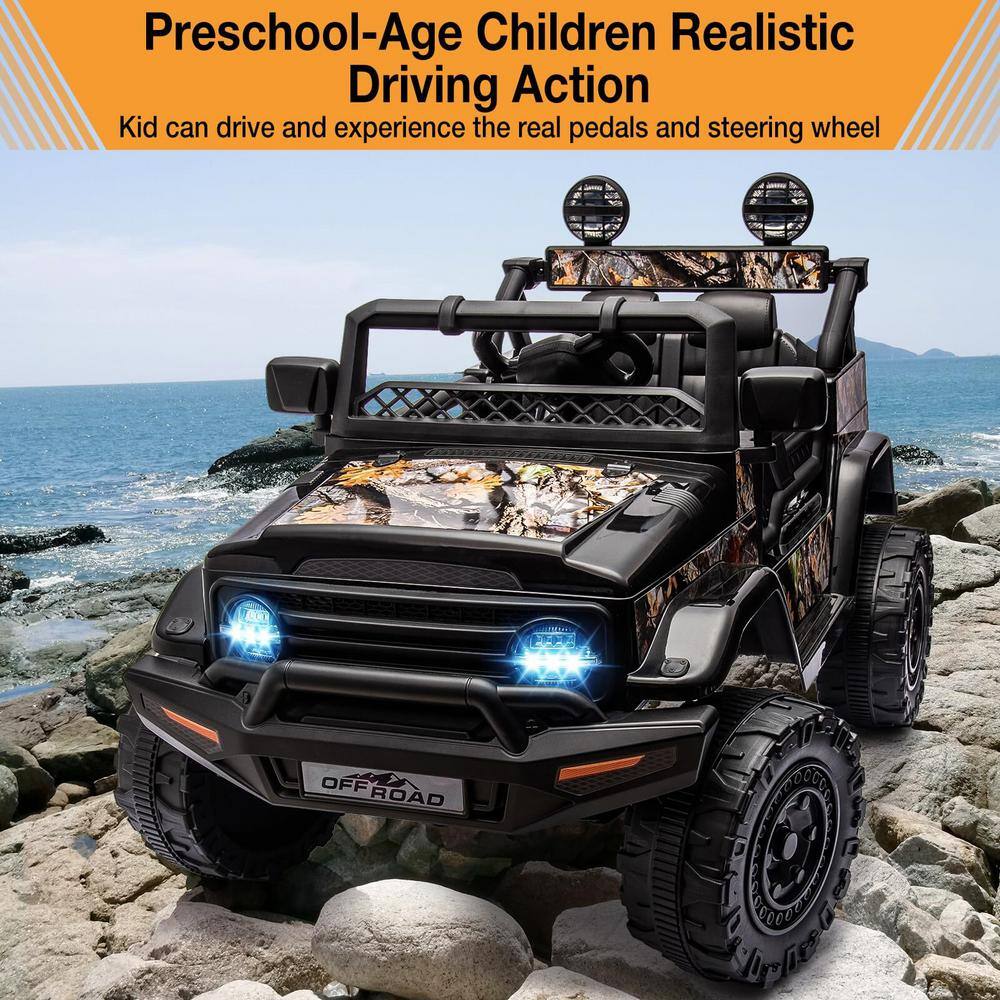 Black 12V Kids Electric Ride-On Truck with LED Lights and Remote Control