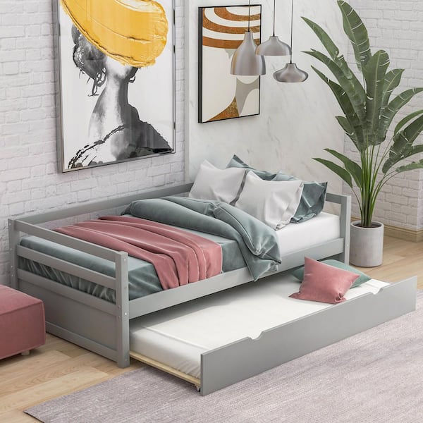 Harper & Bright Designs Gray Twin Size Wood Daybed with Twin Trundle