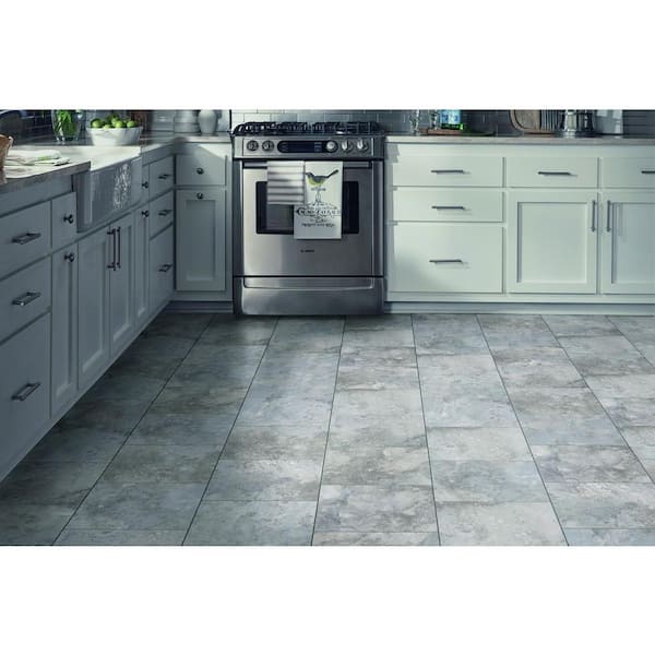 Ash Blended Slate 4 MIL x 12 in. W x 12 in. L Peel and Stick Water Resistant Vinyl Tile Flooring (30 sqft/case)