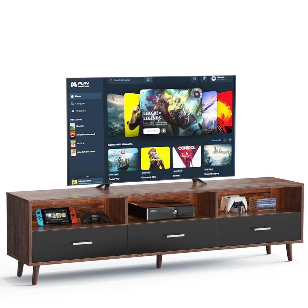 Walnut 63 in. LED TV Stand TV Cabinet Modern Entertainment Center Fits TVs 