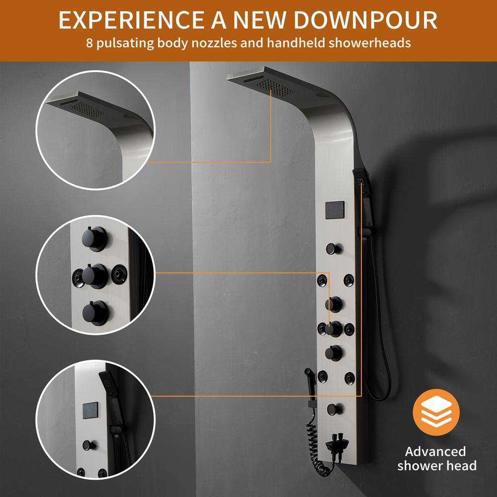 Black Nickel 8-Jet Rainfall Shower Panel System with LED Light