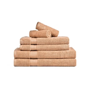 6-Piece Sand Zero Twist 100% Cotton Towel Set 2-Bath 2-Hand-2-Wash Cloth