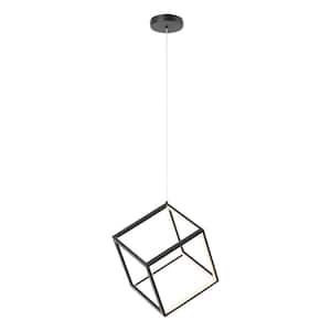 EdgeNoir 60-Watt 1-Light Black Cube Chandelier Integrated LED Pendant Light Minimalist Sci-Fi Square Shade