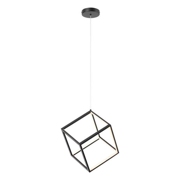 Unbranded EdgeNoir 60-Watt 1-Light Black Cube Chandelier Integrated LED Pendant Light Minimalist Sci-Fi Square Shade