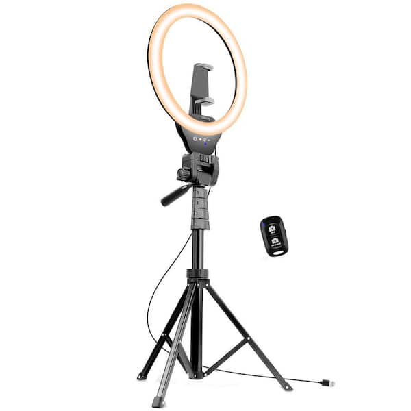 12 in. White Ring Light with 67 in. Adjustable Tripod Stand Phone Holder Remote for Live Stream Video Recording