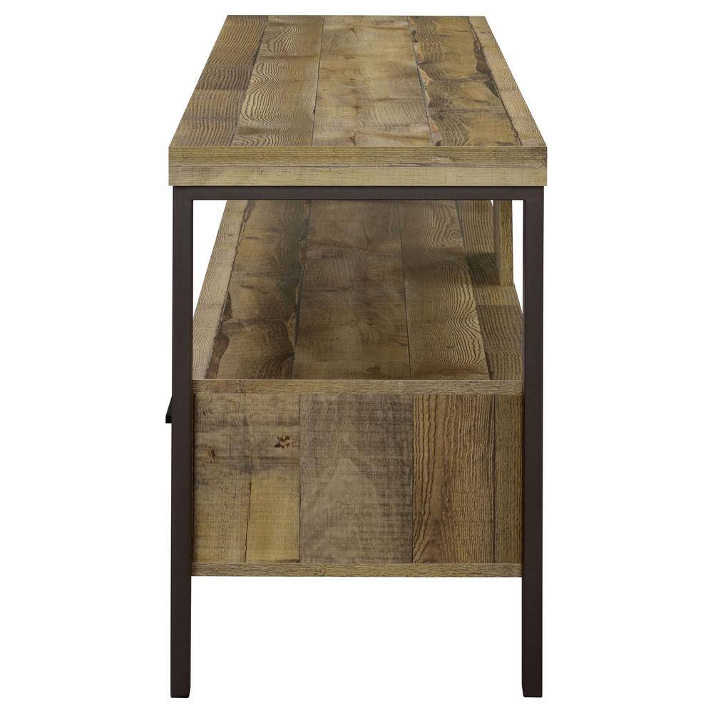 Transitional Weathered Pine and Black 59" TV Console with Cabinet
