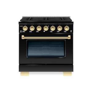 BOLD 30 in. 4.2 Cu.Ft. 4 Burner Freestanding All Gas Range with Gas Stove and Gas Oven, Glossy Black with Brass Trim