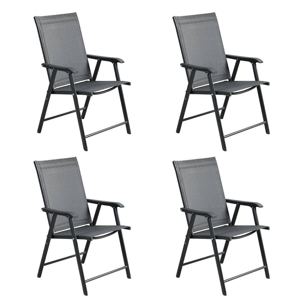 Aoodor Textilene Sling Folding Outdoor Dining Chair with Armrest in