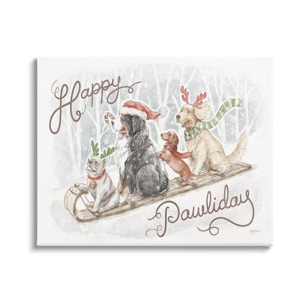 Stupell Industries Happy Pawliday Dogs by Mary Urban 1-Piece Unframed Graphic Print Animal Poster Art Print 20 in. x 16 in.