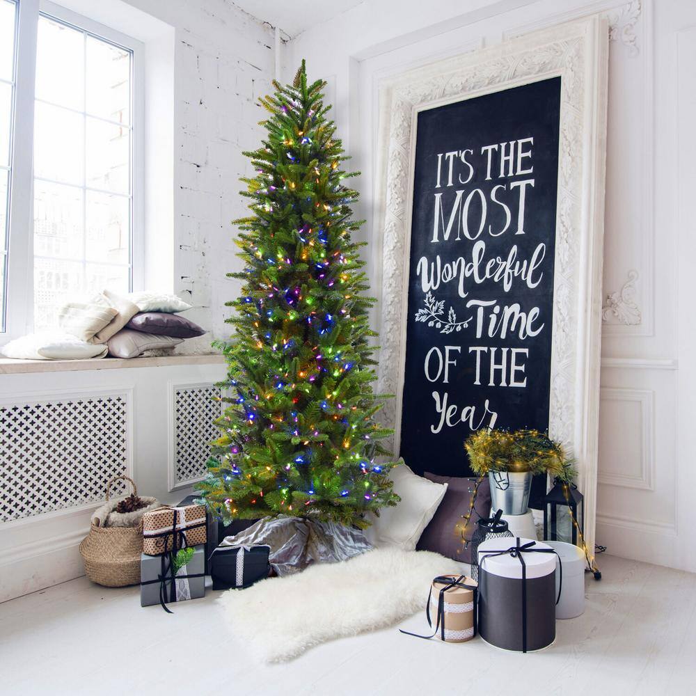 Carmel 9-Ft Slim Pine Artificial Christmas Tree with Multicolor LED Lights