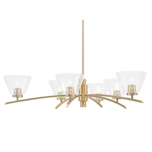 Unbranded Siena 32.75 in. 6 Light New Age Brass Chandelier with Clear Bubble Glass Shades