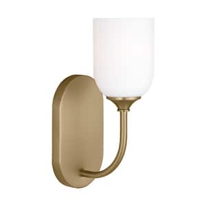 Emile Small 4.625 in. 1-Light Satin Bronze Bathroom Vanity Light with White Etched Glass Shade