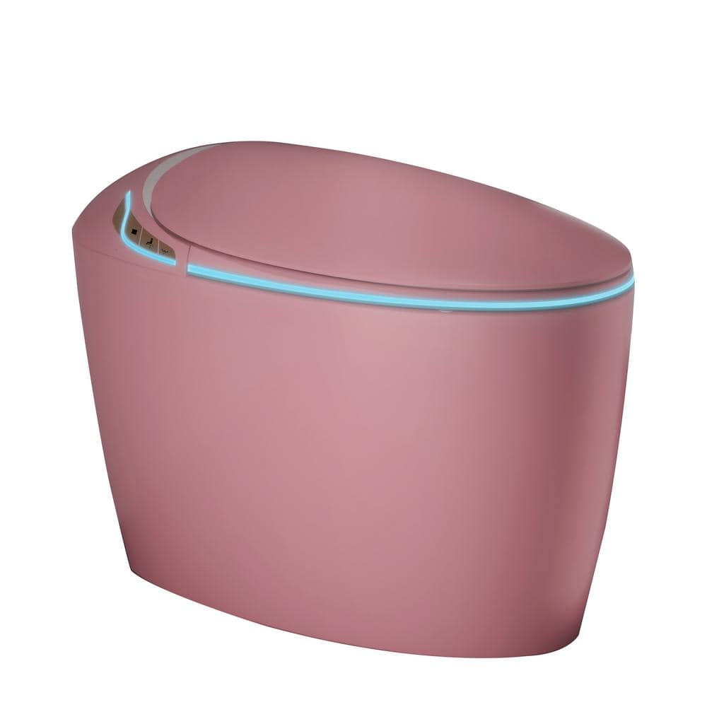 Oblong Smart Toilet Bidet Toilet 1.28 GPF in Pink with Foot Sensor, LED Dis