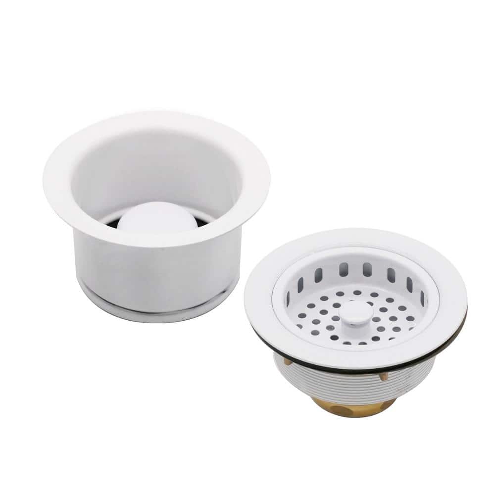 Westbrass COMBO PACK 3-1/2 in. Post Style Kitchen Sink Strainer and Extra-Deep  Collar Disposal Flange/Stopper, Powder Coat White CO2196-50 The Home Depot