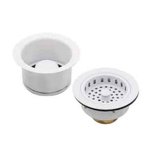 COMBO PACK 3-1/2 in. Post Style Kitchen Sink Strainer and Extra-Deep Collar Disposal Flange/Stopper, Powder Coat White