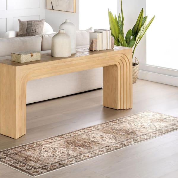 Blessing SplashGuard Machine Washable Area Beige 3 ft. x 8 ft. Indoor Runner Rug