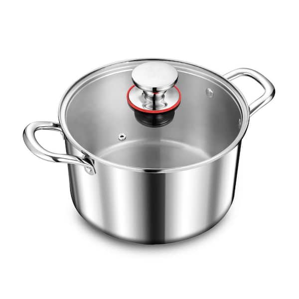 7.3 qt. Stock Pot, 18/10 Stainless Steel with Lid, Tri-Ply Construction for Induction, Gas, Electric Stoves