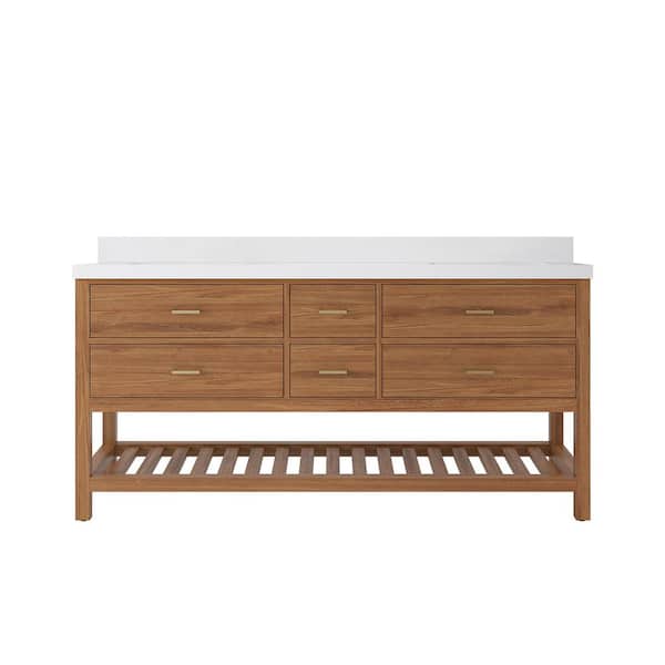 Willow Collections Parker Teak 72 in. W x 22 in. D x 36 in. H Double Sink Bath Vanity in Golden Teak with 2 in. White Quartz Top