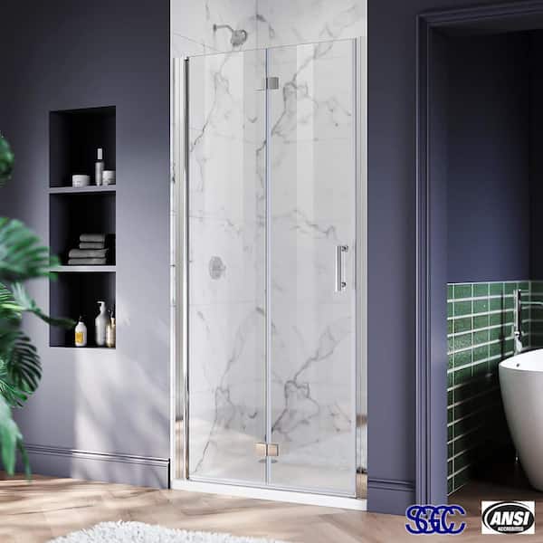TOOLKISS 30 to 31-3/8 in. W x 72 in. H Bi-Fold Frameless Shower Doors in Chrome with Clear Glass