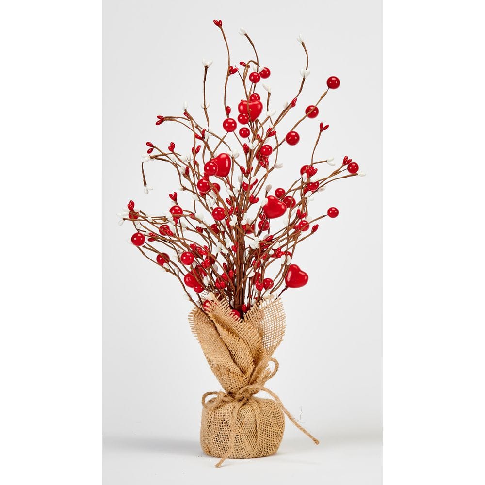 18 in Valentines Day Red and White Hearts with Berries Table Tree in Burla