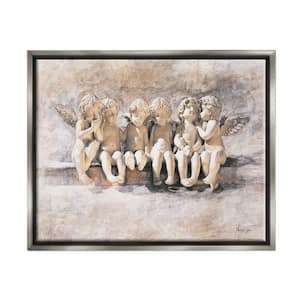 Angels Chatting Religious Neutral Painting by Young and Proven Floater Frame Religious Wall Art Print 31 in. x 25 in.