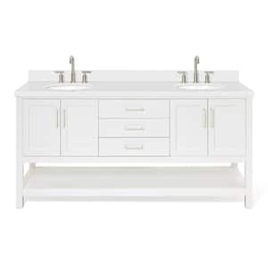 Magnolia 73 in. W x 22 in. D x 36 in. H Bath Vanity in White with White Pure Quartz Vanity Top with Basins