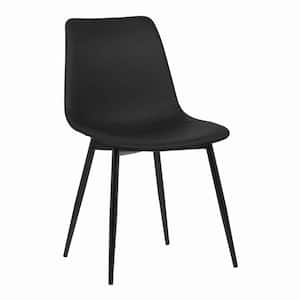 Black Leatherette Dining Chair with Bucket Seat and Metal Legs