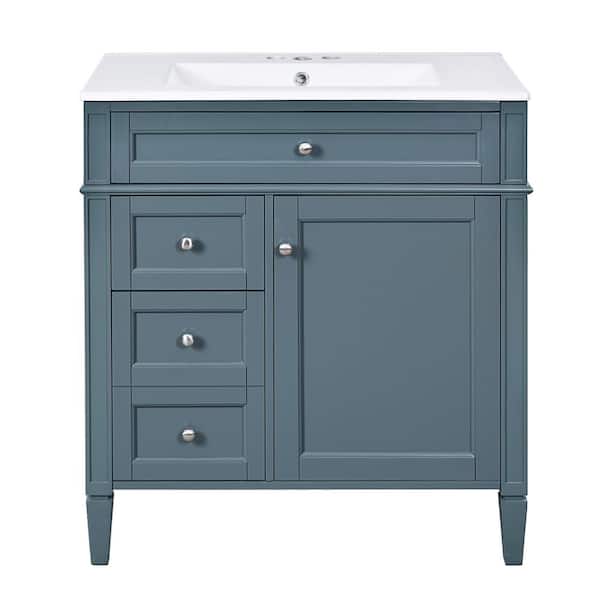 30 in. Single Sink Freestanding Blue Bath Vanity with White Ceramic Top Unassembled