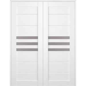 Dome 56 in. x 80 in. Both Active 3-Lite Frosted Glass Bianco Noble Finished Wood Composite Double Prehung French Door