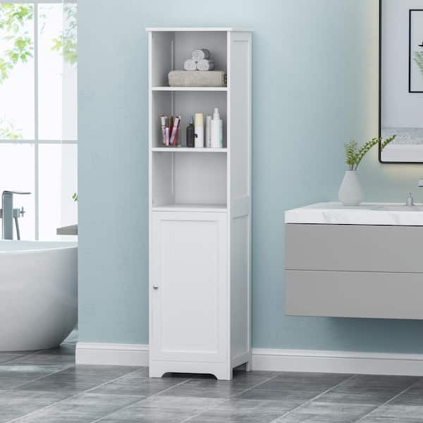 Tenleaf 15.75 in. W x 15.00 in. D x 63.00 in. H White MDF Freestanding Bathroom Linen Cabinet, Moisture-proof