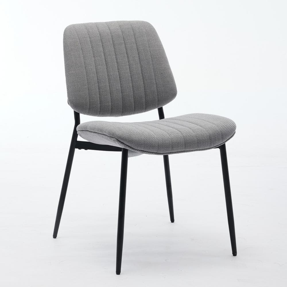 Gray Linen Upholstered Low Back Arm Chair with Metal Legs