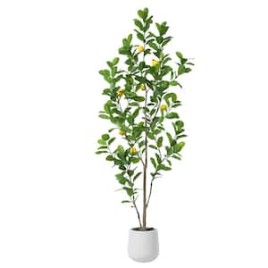 7 ft. Artificial Plastic Lemon Tree in Pot, Pre Potted Faux Greenery Lemon Plant for Home Decor