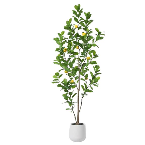 DR.Planzen 7 ft. Artificial Plastic Lemon Tree in Pot, Pre Potted Faux Greenery Lemon Plant for Home Decor