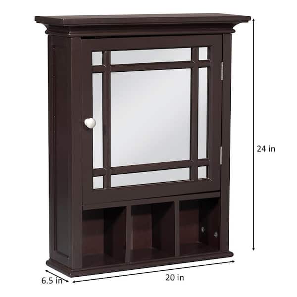 Teamson Home Neal 20 in. W x 24.13 in. H x 6.5 in. D Removable Wooden Medicine Cabinet with Mirrored Door in Espresso