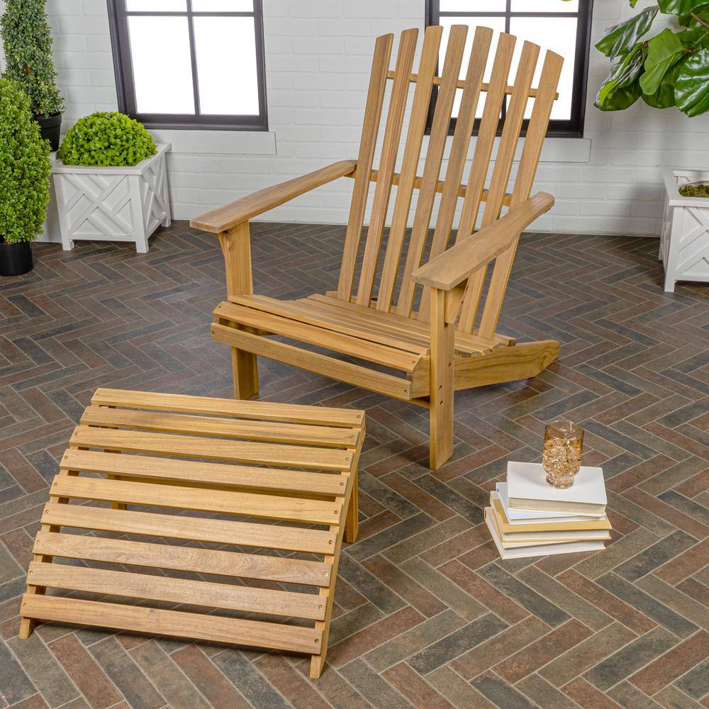 Saranac Teak Brown Wood Adirondack Chair with Detachable Ottoman