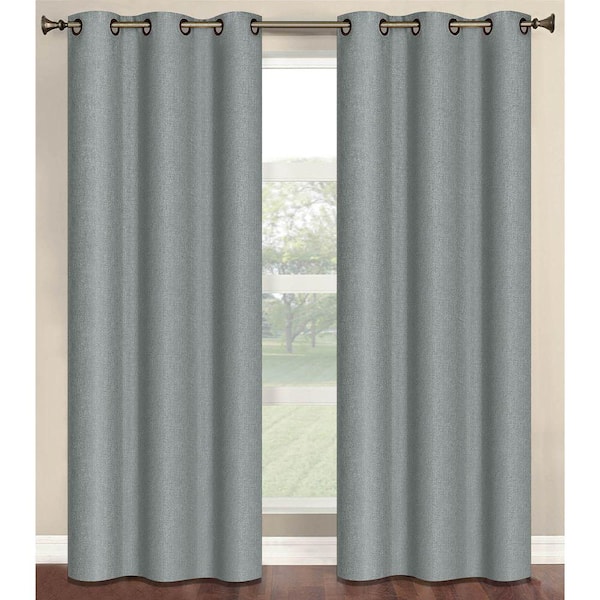 Bella Luna Semi-Opaque Marina Faux Linen 84 in. L Room Darkening Grommet Curtain Panel Pair, Grey (Set of 2)