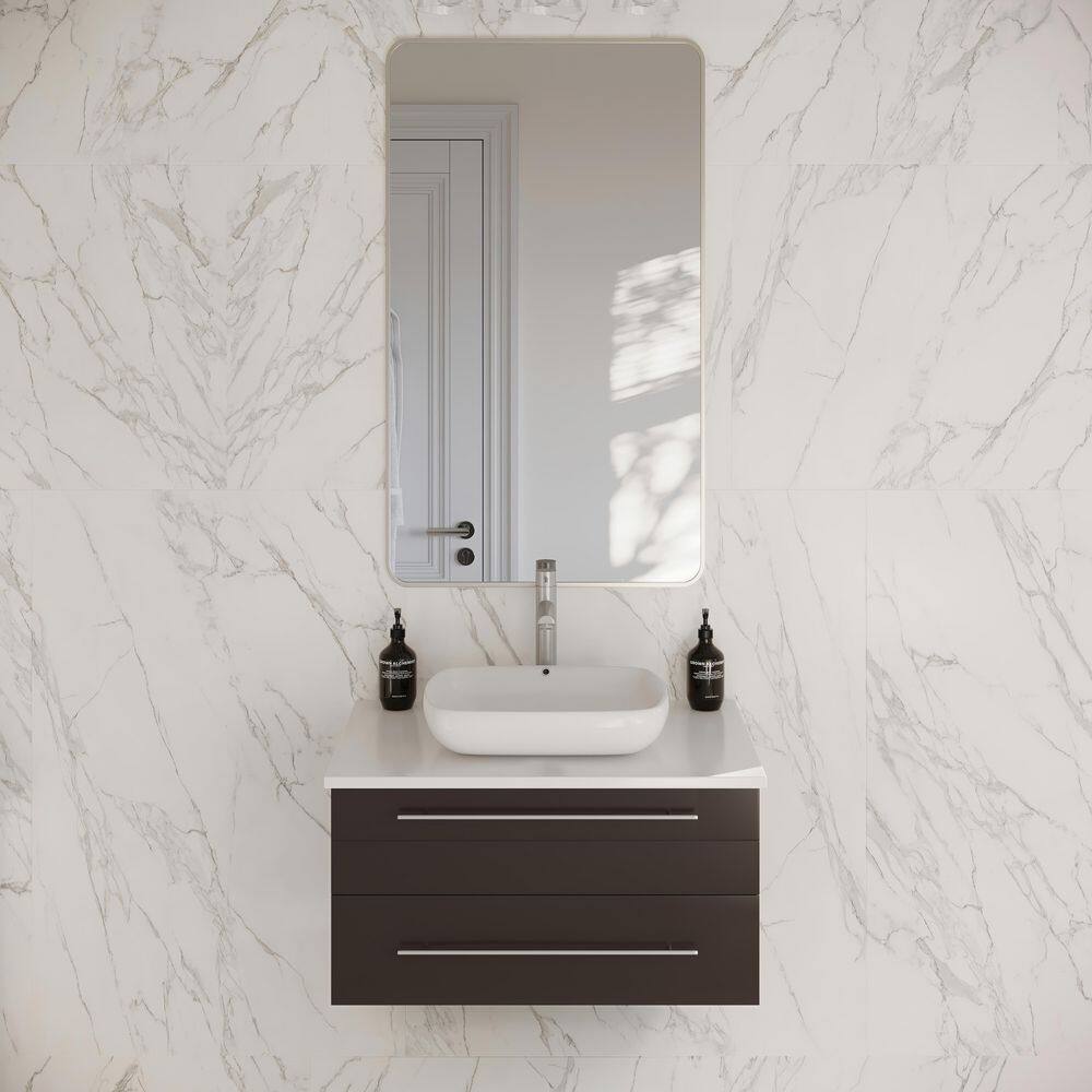 Lucera 30'' Espresso Solid Wood Wall-Mount Vanity with Quartz Top