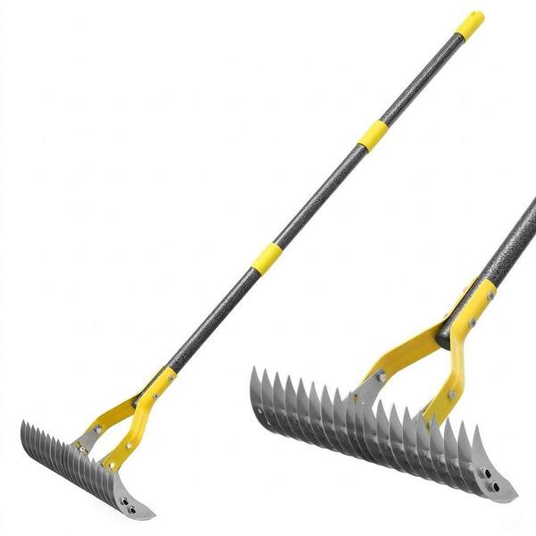 Double Headed Spring Rake Misopily 55 in. Metal Handle Steel Rake Tine Thatch Rake with ...