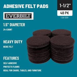 1-1/2 in. Brown Round Felt Heavy Duty Self-Adhesive Furniture Pads (24-Pack)