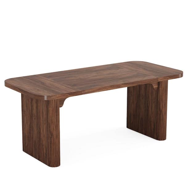 BYBLIGHT Roesler Rustic Wood 62 in. Sled Rectangle Dark Brown Dining Table Simple Kitchen Tables Seats 6 for Dining Room