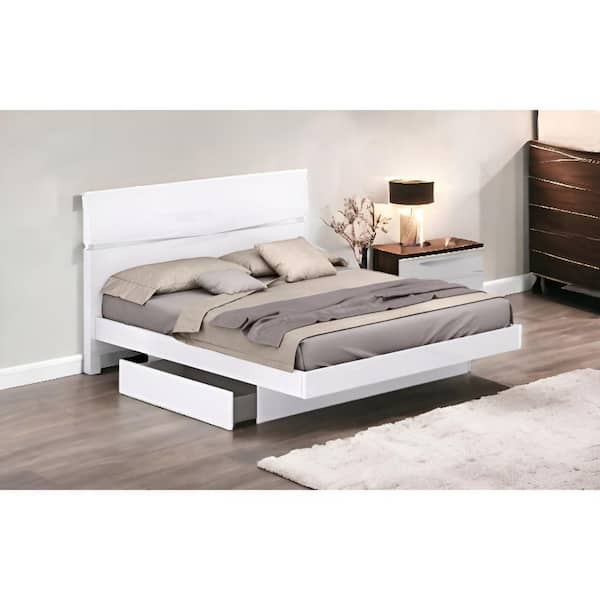 White Wood Frame King Panel Bed