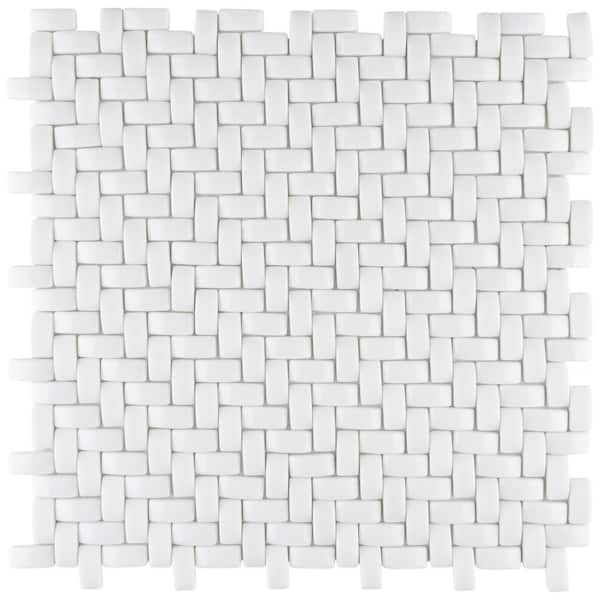 Merola Tile Expressions Weave White 12-1/4 in. x 12-1/4 in. Glass Mosaic Tile (10.6 Sq. Ft. /Case)