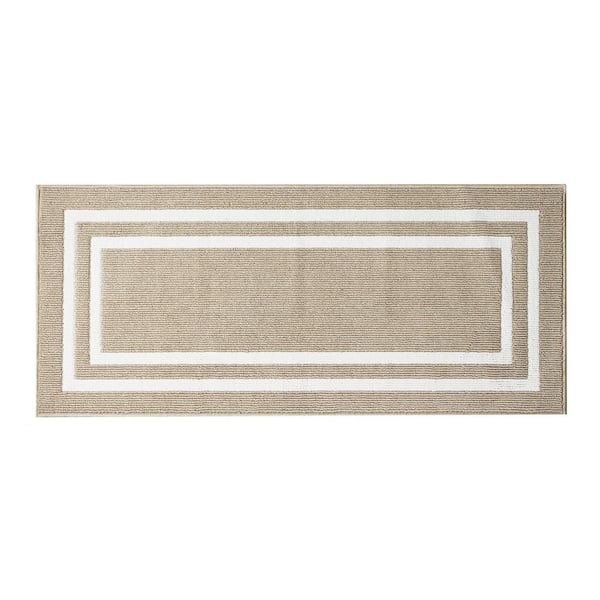 Washable Skid Resistant Beige /White  2.2 ft. x 5 ft. All Loop Tufted Area Rug