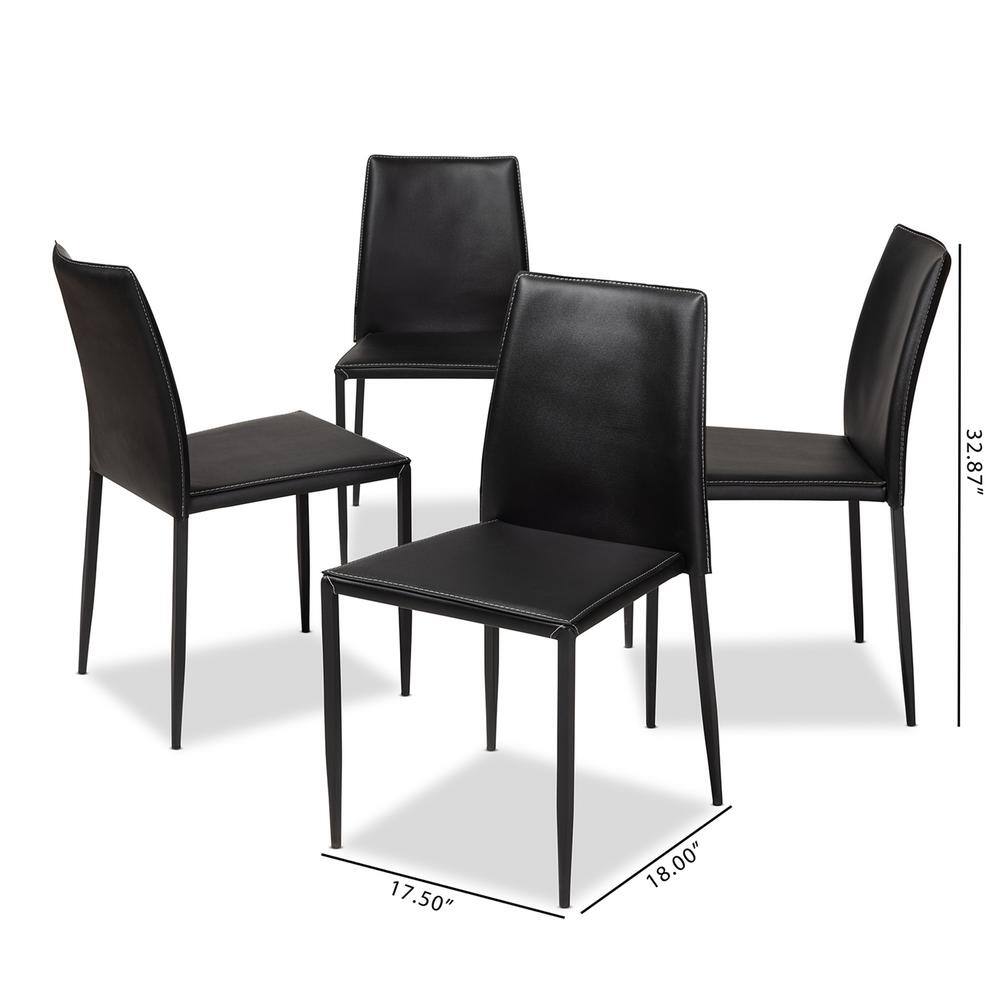 Set of 4 Black Faux Leather Parsons Dining Chairs with Metal Legs